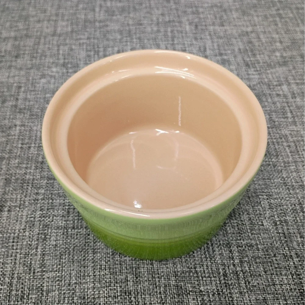 NOS 4 New Le Creuset Ramekins Ombre Kiwi 7 oz. Green Stackable Stoneware Serving